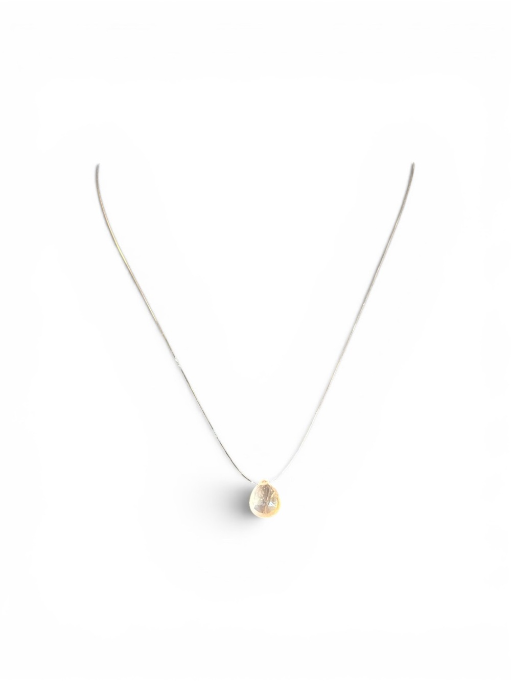 Floating blush crystal necklace on invisible cord-minimalist,fairy core